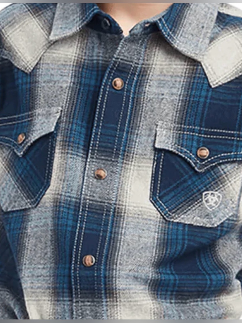 Ariat Boys Blue Plaid Flannel Snap Western Shirt